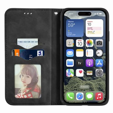 Til iPhone 16e cover med kortholder magnetisk absorberende telefoncover - Sort