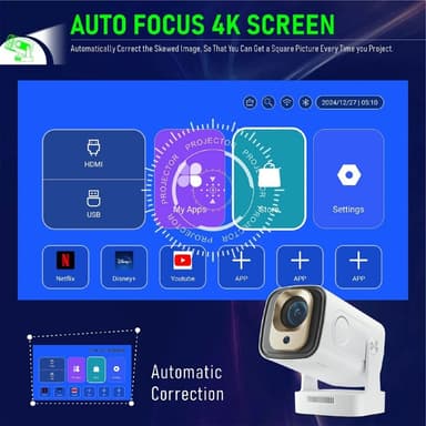 HY260 Pro Projektor 1GB+8GB Android 11.0 WiFi6 BT5.4 Hjemmebiograf 200 ANSI Lumen