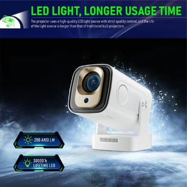 HY260 Pro Projektor 1GB+8GB Android 11.0 WiFi6 BT5.4 Hjemmebiograf 200 ANSI Lumen