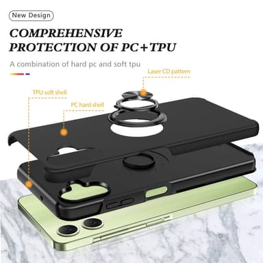 Til Samsung Galaxy A06 4G Hybrid Cover med Roterbar Ringholder