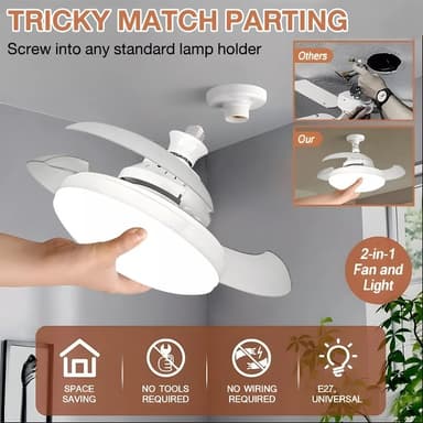 Loftsventilator E27 Ventilator Loftslys med fjernbetjening APP kontrol 3 hastigheder dæmpbar