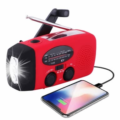 Vejradio med LED-lys - FM-radio, Solar, USB, Rød