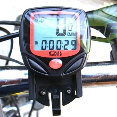 Cykelcomputer, sort/rød