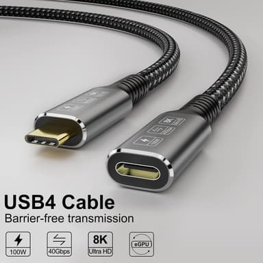 NÖRDIC USB 4 forlænger kabel 2m 40Gbps 100W 8K60Hz
