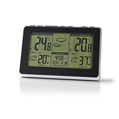 Nedis vejrstation | Indendørs & Udendørs | Inkluderet trådløs vejrsensor | Vejrudsigt | Tidsvisning | LCD Display | Alarmurfunktion