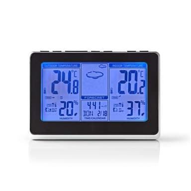 Nedis vejrstation | Indendørs & Udendørs | Inkluderet trådløs vejrsensor | Vejrudsigt | Tidsvisning | LCD Display | Alarmurfunktion