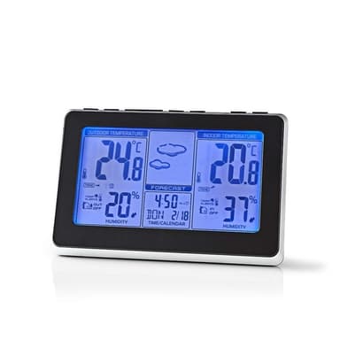 Nedis vejrstation | Indendørs & Udendørs | Inkluderet trådløs vejrsensor | Vejrudsigt | Tidsvisning | LCD Display | Alarmurfunktion