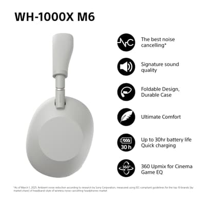 Sony WH-1000XM6 trådløse around-ear høretelefoner (sølv)