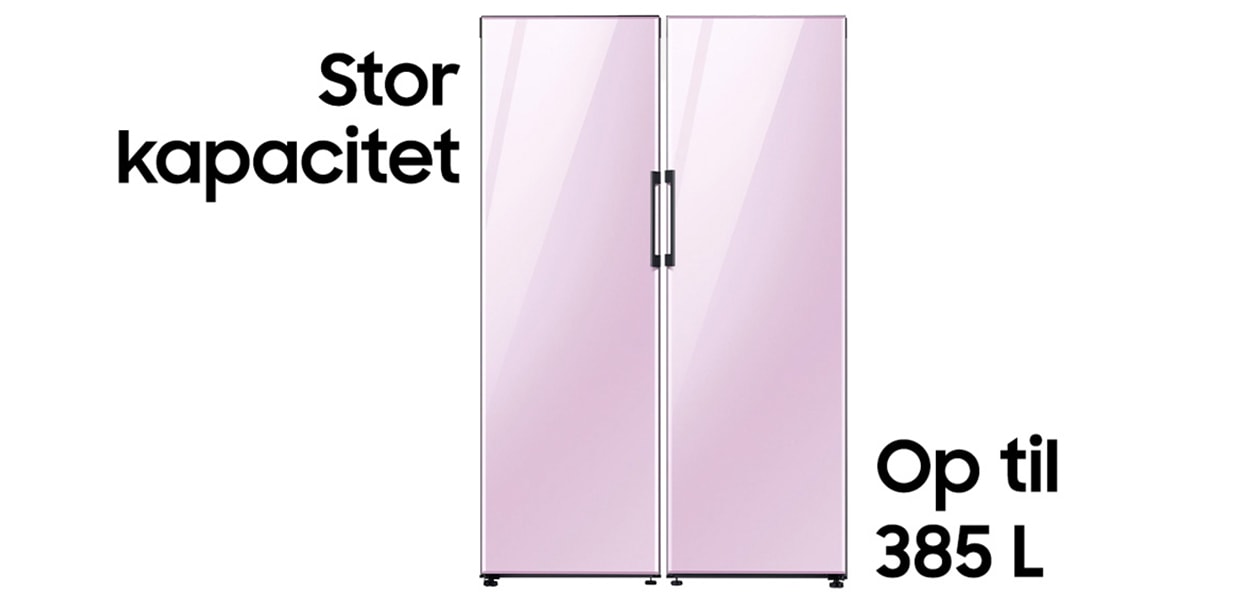 MDA - Samsung Bespoke - DK pink køleskab med stor kapacitetstekst