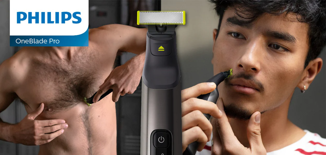 Mand bruger Philips OneBlade på kroppen og i ansigtet