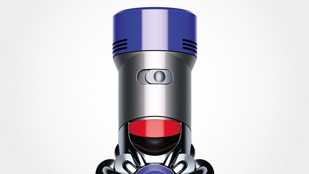 Nærbillede af Dyson V8-støvsugerens tænd-sluk-knap