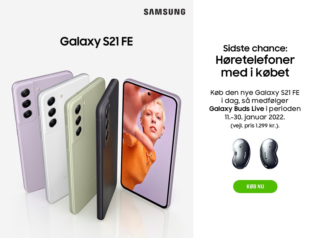 Samsung Galaxy S21 FE mobiltelefon- sidste chance: høretelefoner med i købet
