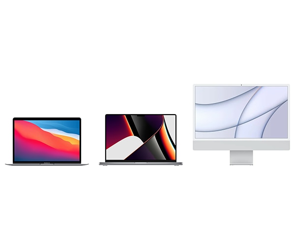 MacBook Pro, MacBook Air og iMac ved siden af hinanden