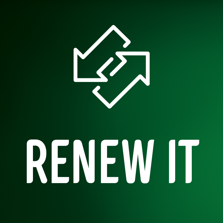 RENEW IT og to pile som logo