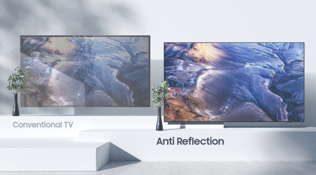 Samsung-TV med og uden refleksioner
