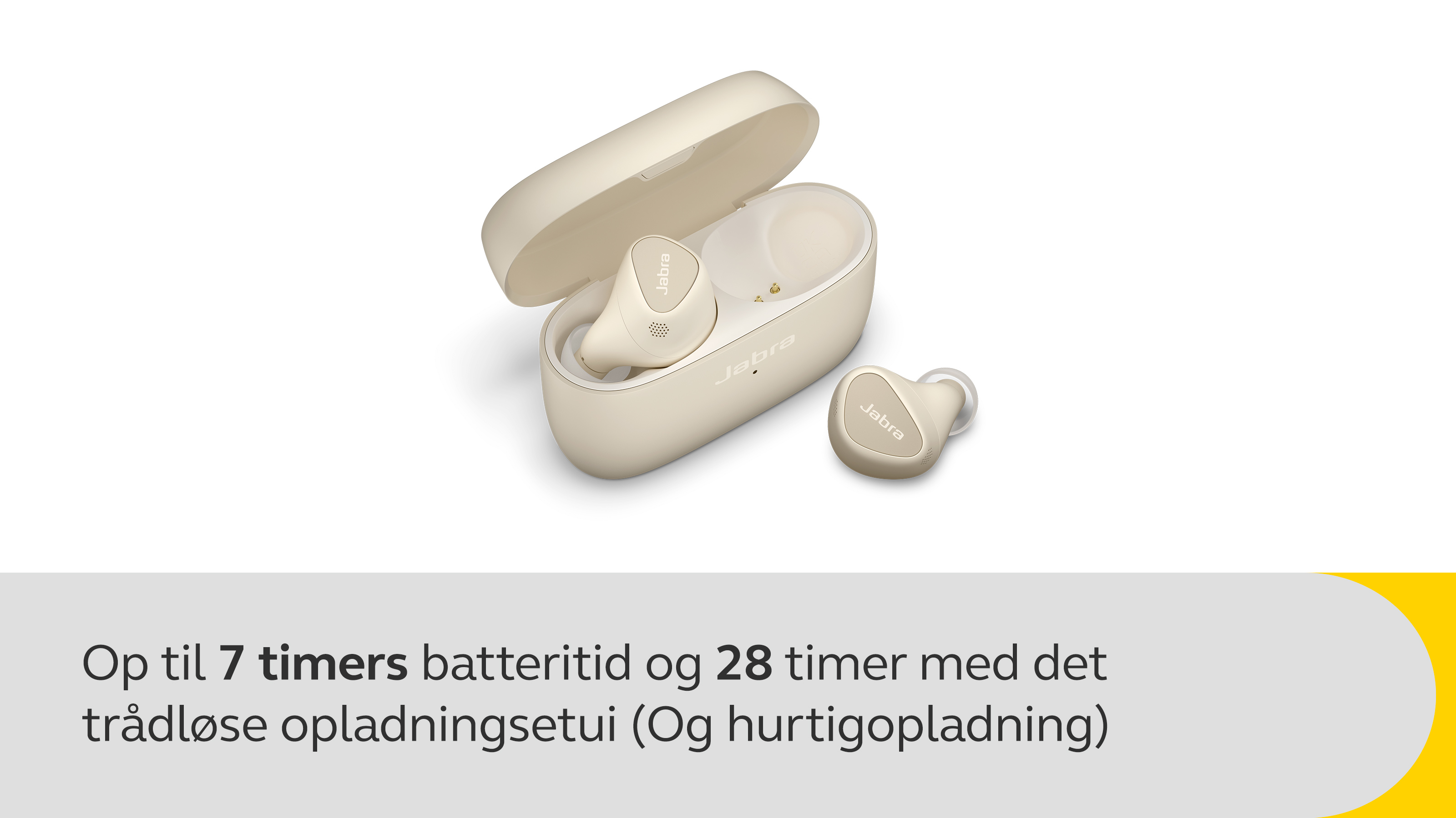 Op til syv timers batteritid og 28 timer med trådløst opladningsetui og hurtigopladning