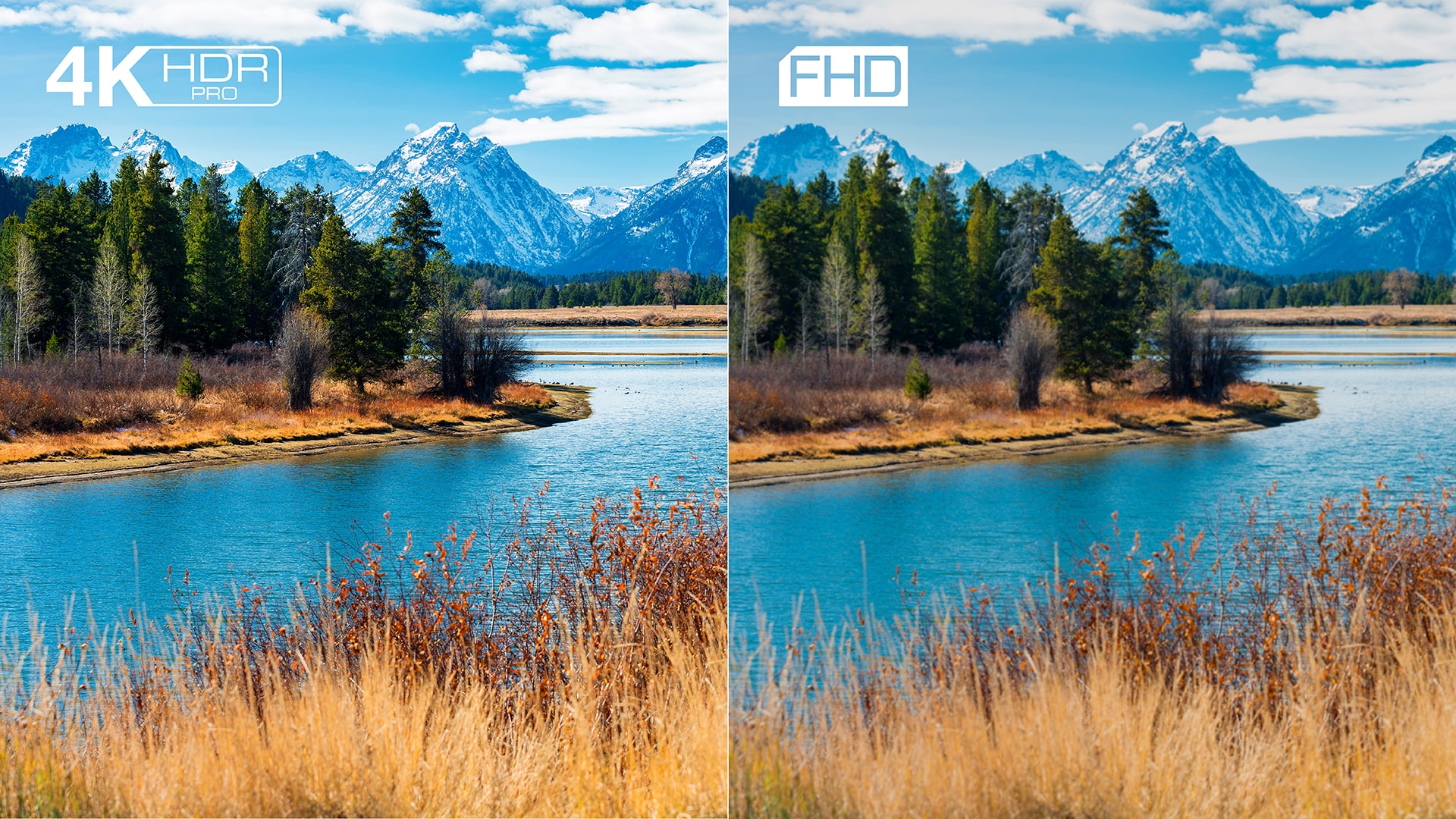 TCL - Sammenligning af naturbillede med og uden 4K HDR PRO