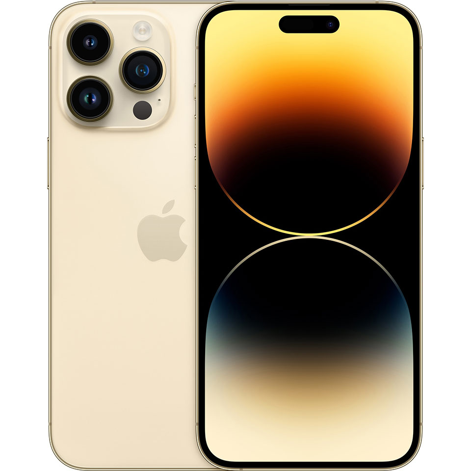 Smartphone---High-end-Comparison---iPhone-14-Pro-Max-models-in-gold-seen-from-both-the-front-and-the-back