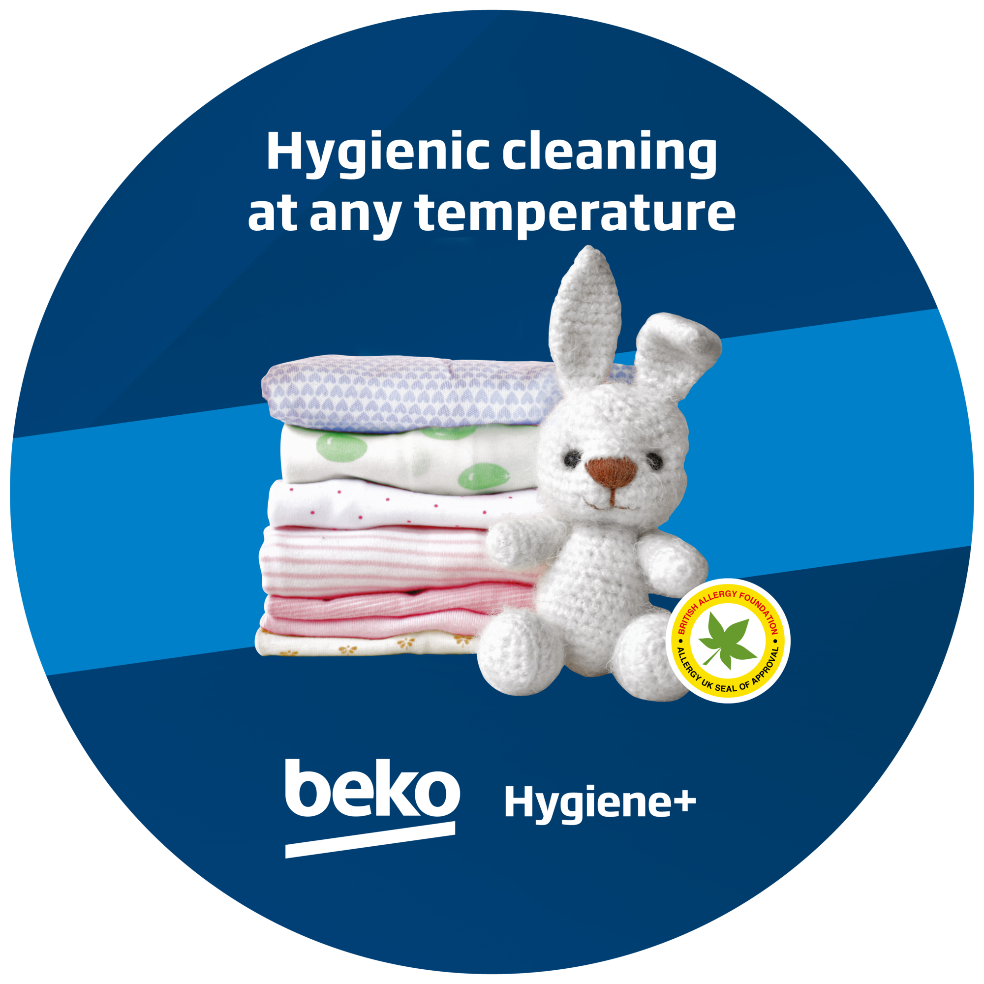 Birkel med Hygiene+ information og billede af tøj og tøjdyr