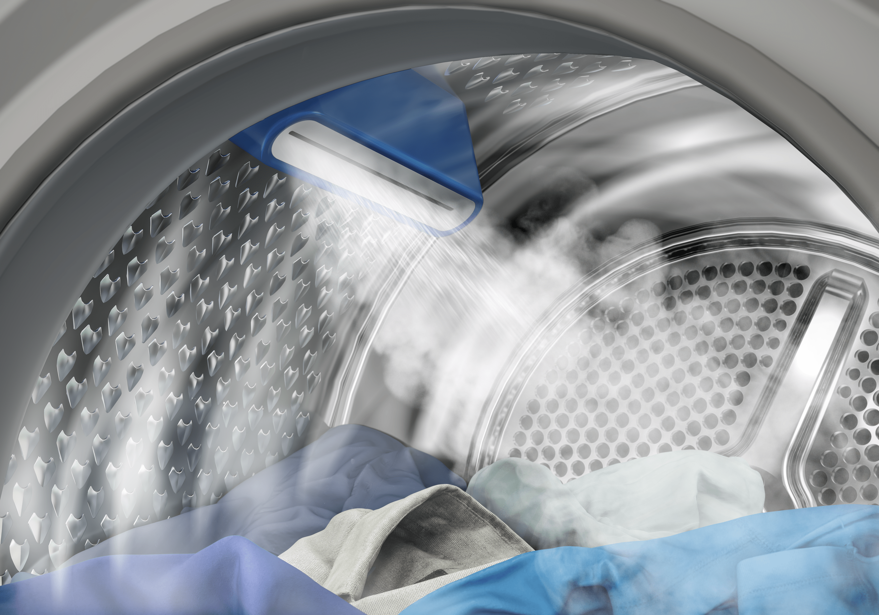 Billede af indersiden af en Beko-tørrerumbler med SteamCure-funktion