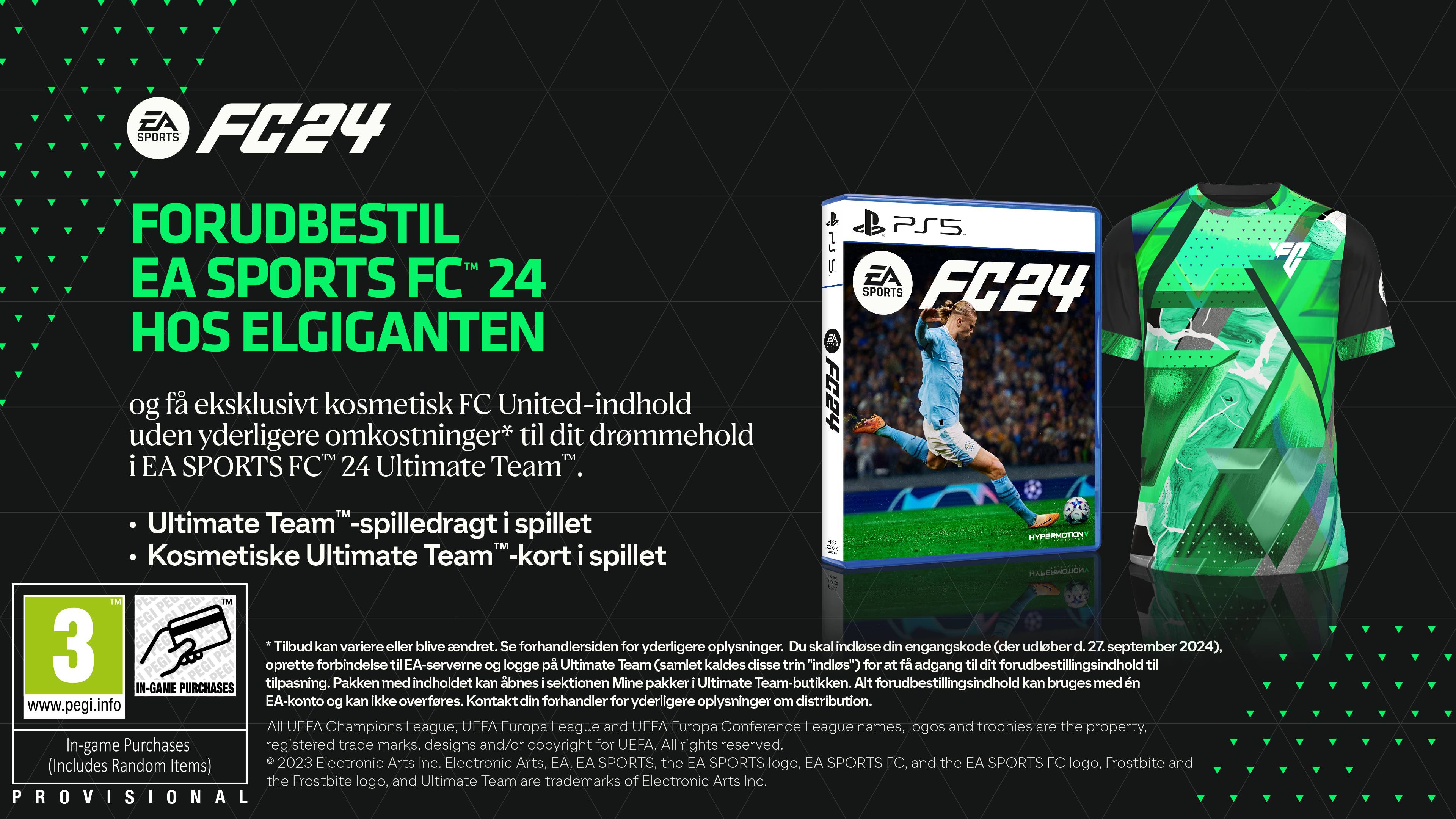 EA sports FC24 Banner med preorder bonus og Playstation 5 kopi af spillet