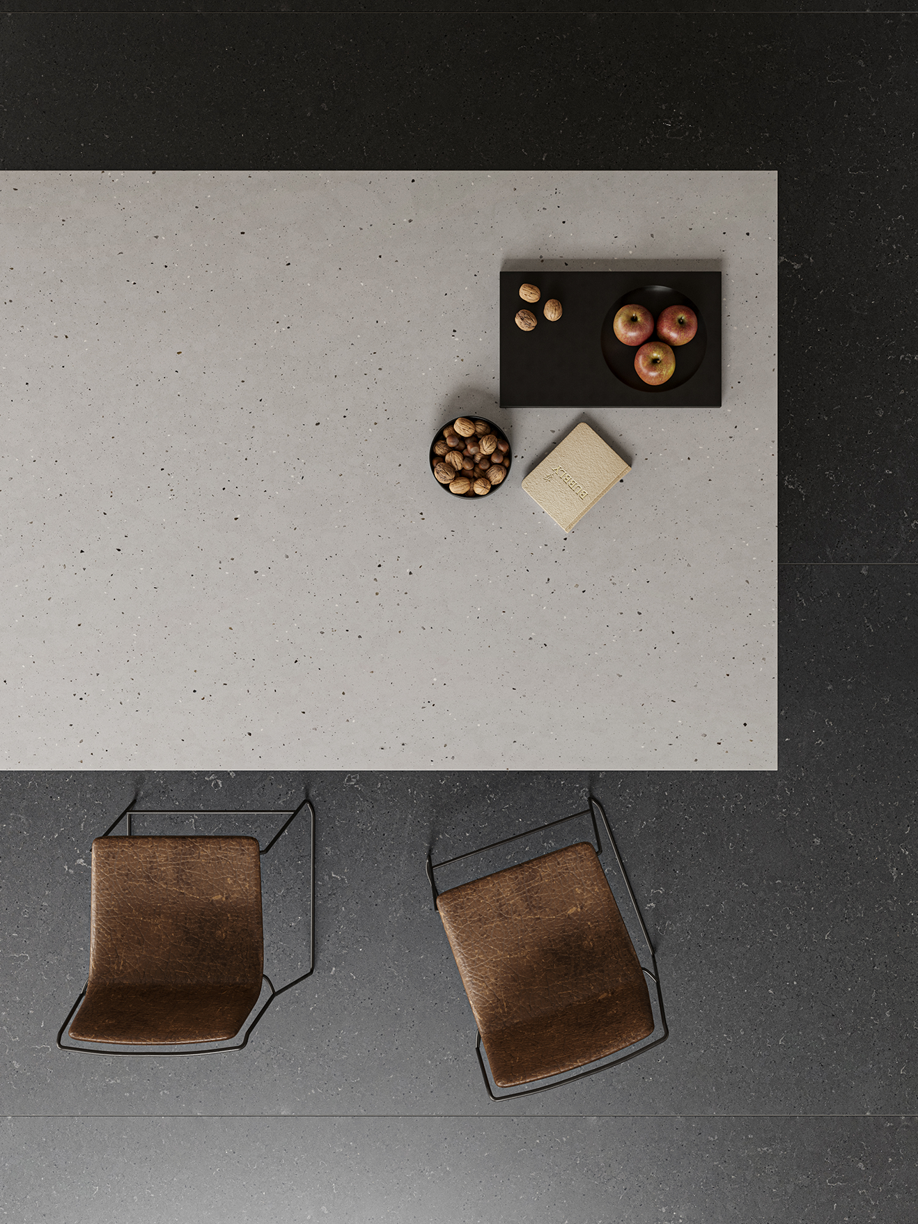 White worktop and two chairs seen from above