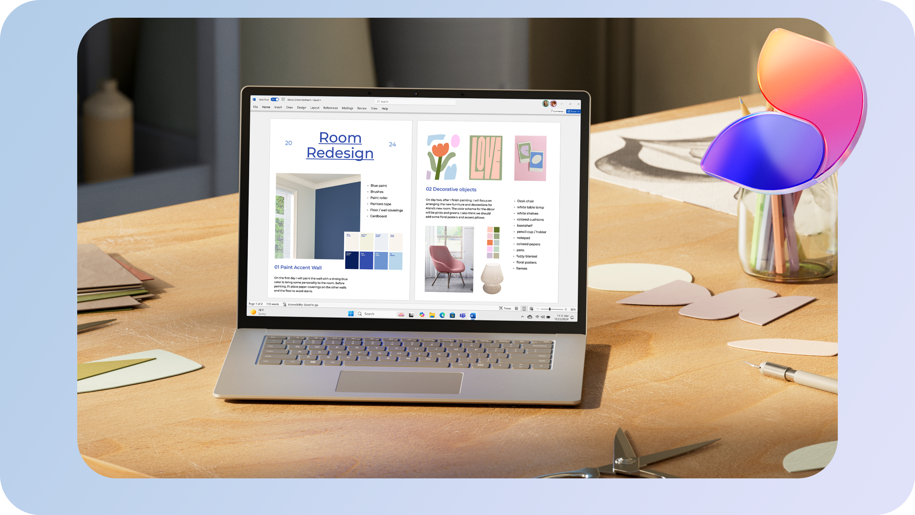 Microsoft 365 med AI på laptop i kreativt miljø