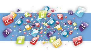App-ikoner på en hvid og blå baggrund