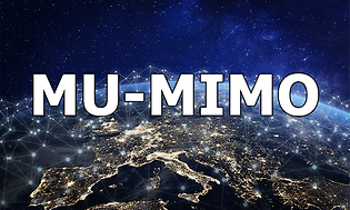 Illustration af Europa set fra rummet med MU-MIMO i hvide blokbogstaver