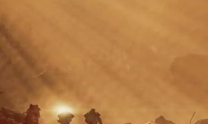 Fallout 76 - game characters walking in a foggy nuclear wasteland