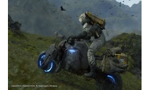 Death Stranding - karakter kører en motorcykel