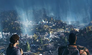 Fallout 76 - two in-game characters looking down at majestic landscape