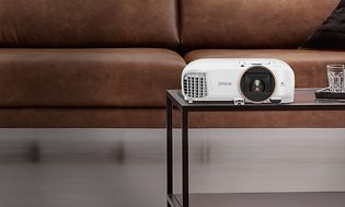 Epson projector in front of couch