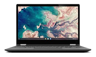 Sort Chromebook laptop med naturbillede som baggrund på skrivebordet
