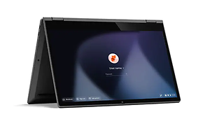 Chromebook flippet bagover og står som et telt