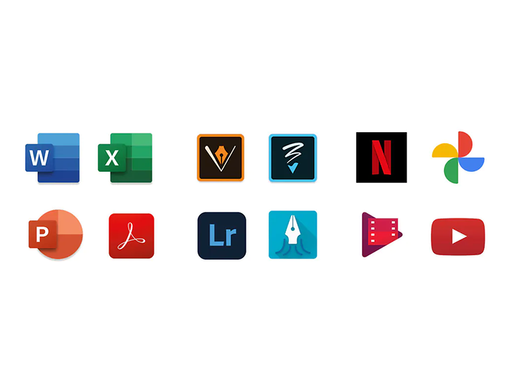 MS Office, Adobe og Google programikoner