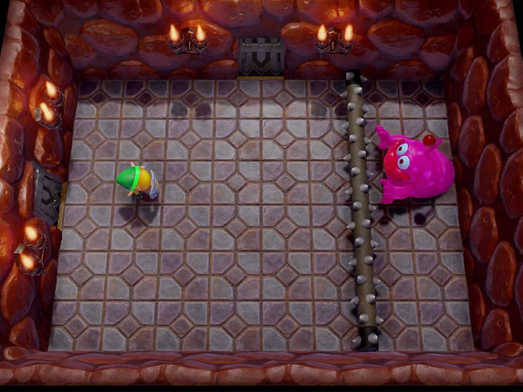 The Legend of Zelda - Link inde i et fangehul, der kæmper med et lyserødt monster