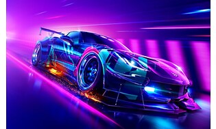Need for Speed HEAT - en sort bil på en lilla baggrund