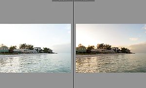 Sammenligning af landskab før og efter brug af Adobe Lightroom