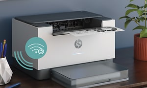HP-printer på bord med Wifi-logo