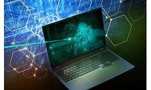 Illustration af AI rundt om en Lenovo Legion bærbar computer