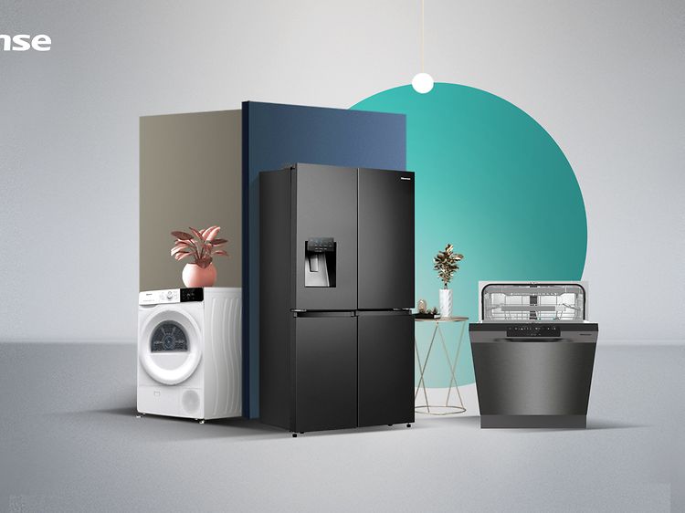 Hisense - brand page - white goods and logo collage