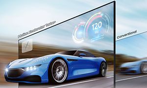 TV-Samsung Neo QLED-gaming-Car comTV-Samsung Neo QLED-gaming-bil kører ud af TVing out of TV