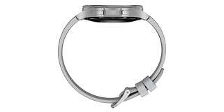 Samsung Galaxy Watch 4 in silver seen from the side