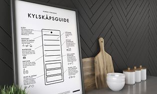 Kitchen table with Kitchen guide illustration with text in Swedish