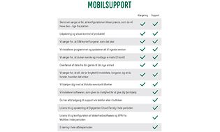 Sammenligningstabel for supportaftaler til mobiltelefon