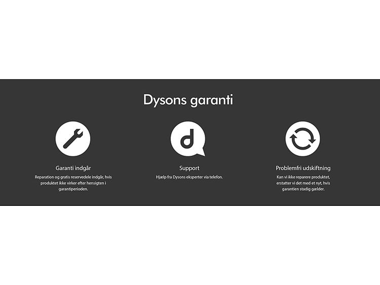 3 symboler med Dysons garanti