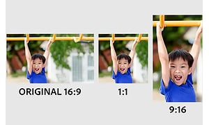 Differently cropped images of a boy on a playground