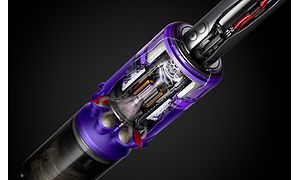 Illustration af Dyson Omni-Glide og dens fem-trinsfiltrering, der fanger fine partikler