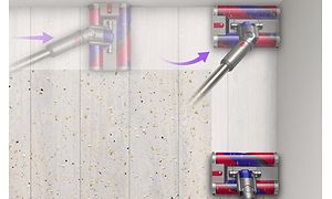 Illustration af, hvordan Dyson Omni-Glide manøvrerer ubesværet rundt om forhindringer